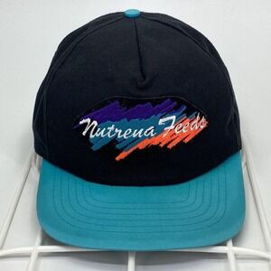 Vintage Swingster Nutrena Feeds Patch Black Snapback Hat Teal Bill‎ USA